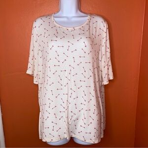 LC Lauren Conrad Cream Ran Heather Short Sleeve Shirt With Red Arrows